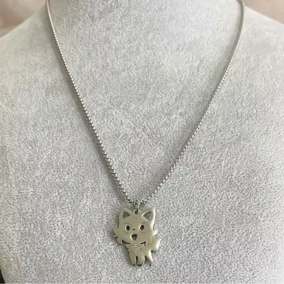 925 Sterling Silver Pokemon Sprigatito Cut-Out Silhouette Pendant Necklace Anime - Picture 2 of 4